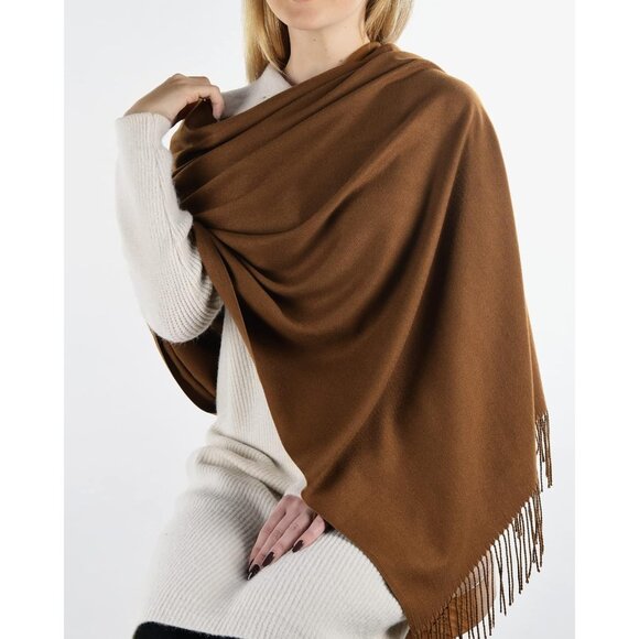 Women's Brown Pashmina Shawl Wraps Cashmere Feel Winter Scarf Soft Warm Blanket - Picture 4 of 7
